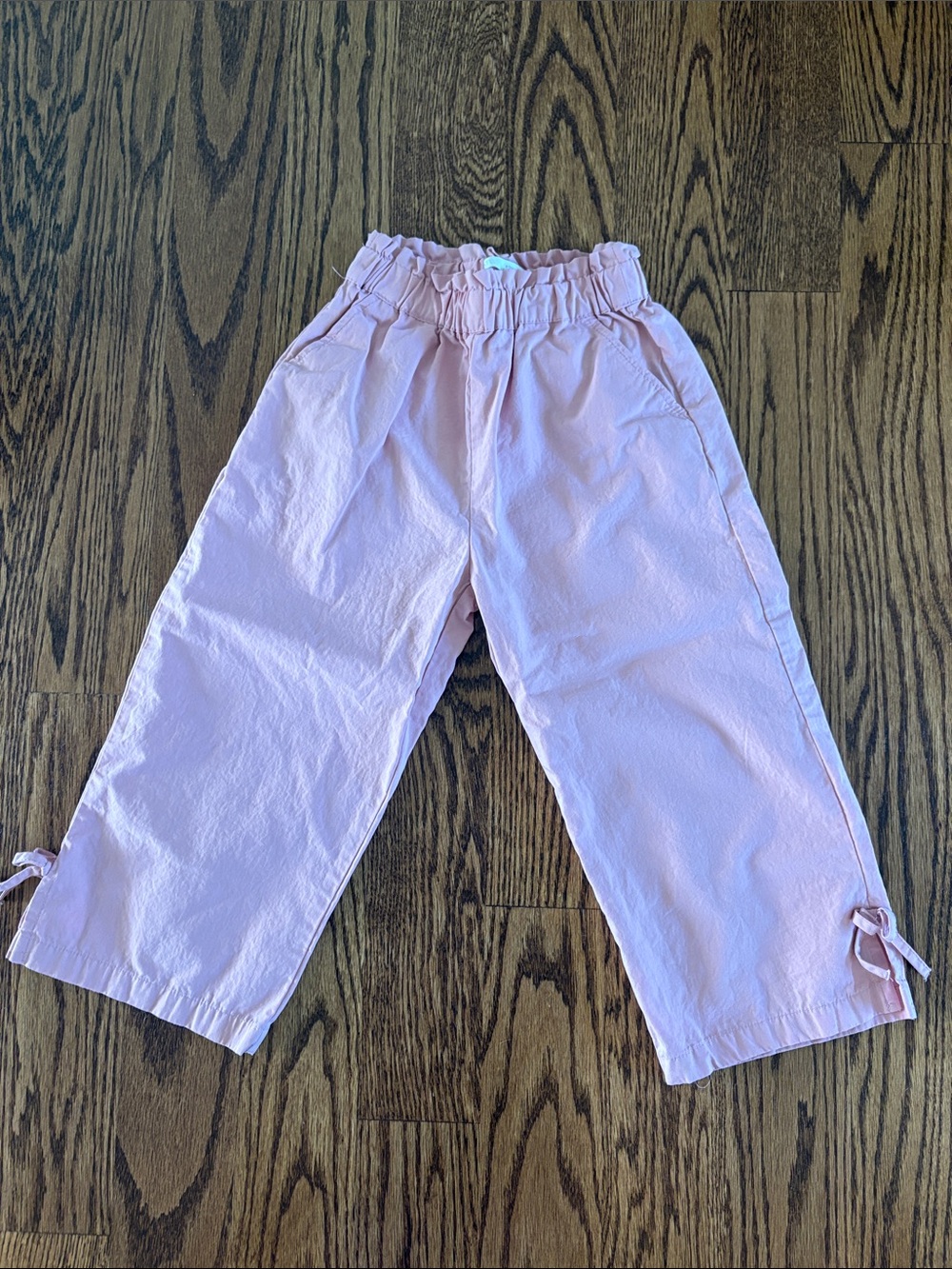 Girls' Pink Elastic Waist Tie-Hem Pants